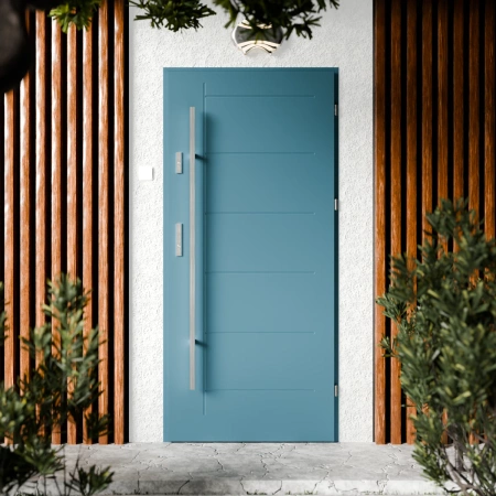 Basic Inox CK drzwi zewnętrzne 72 mm z antabą/pochwytem energooszczędne Ud-1.3 bez przeszklenia pełne Program Czyste Powietrze