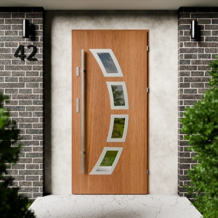 Cinea Inox CK drzwi zewnętrzne 72 mm z antabą/pochwytem energooszczędne Ud-1.3 przeszklone lustro weneckie szyba mleczna Program Czyste Powietrze