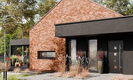 Drzwi zewnętrzne do domu aluminiowe 75 mm na wymiar klamka i antaba inox Superial SL75 energooszczędne z szybą czerwono brązowe M08