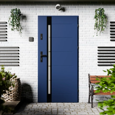 Drzwi zewnętrzne stalowe do domu Toreno Black 72mm z klamką czarną energooszczędne Ud=1.3 lustro weneckie szyba mleczna Program Czyste Powietrze