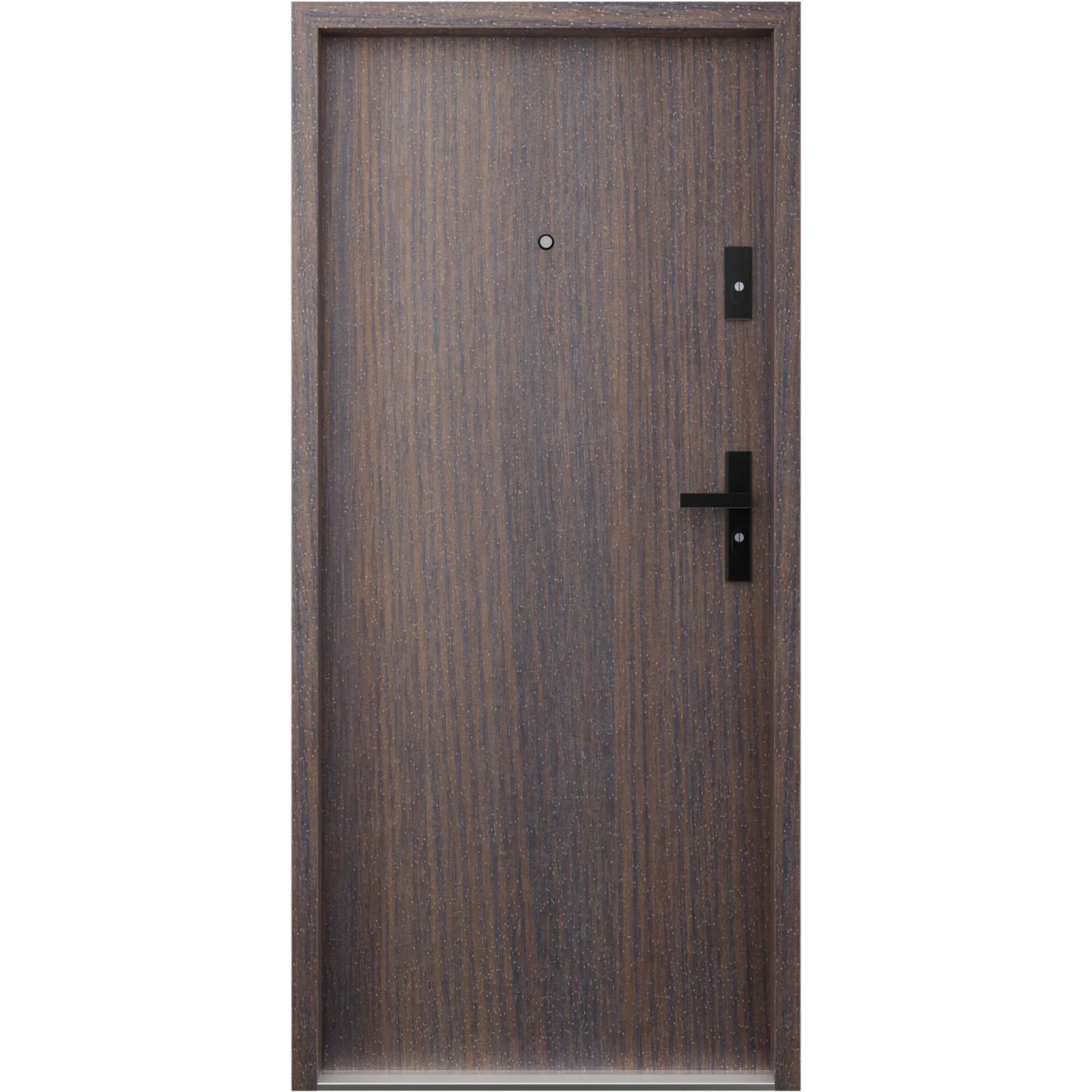 Drzwi klatkowe wejściowe do mieszkania w bloku antywłamaniowe RC3 wygłuszające 47 dB 55 mm stalowe gładkie z klamką czarną dąb bagienny G00