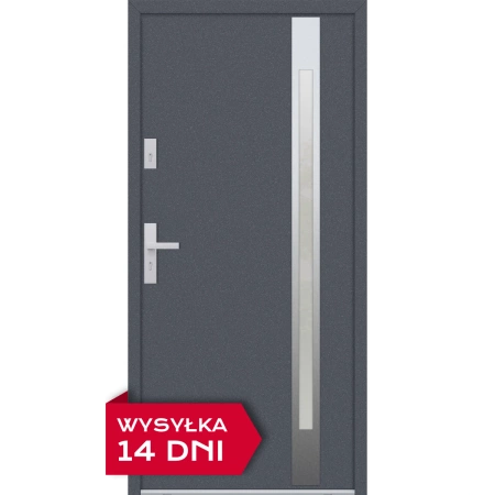 Drzwi zewnętrzne do domu stalowo aluminiowe 68 mm z szybą i klamką inox ATU68 antracyt db703 Program Czyste Powietrze M504