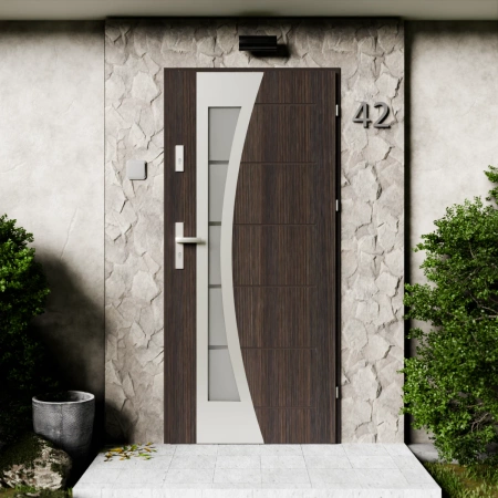 Optima Inox CK drzwi zewnętrzne 72 mm z klamką energooszczędne Ud-1.3 przeszklone lustro weneckie szyba mleczna Program Czyste Powietrze