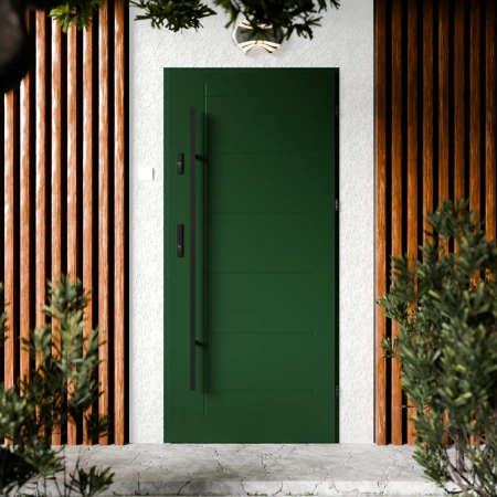 Drzwi zewnętrzne stalowe do domu Basic Black 72mm z antabą/pochwytem energooszczędne Ud=1.3 bez szyby pełne Program Czyste Powietrze