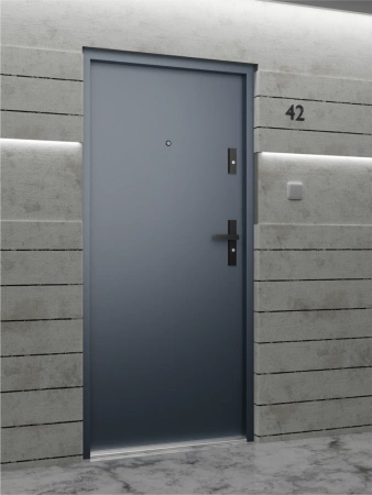 Drzwi wewnątrzklatkowe antywłamaniowe RC3 z Certyfikatem akustyczne wyciszające 47 dB 55 mm stalowe gładkie z klamką czarną antracyt db703 G00