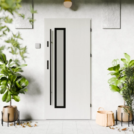 Drzwi zewnętrzne stalowe do domu Tinea Black 72mm z antabą/pochwytem energooszczędne Ud=1.3 lustro weneckie szyba mleczna Program Czyste Powietrze