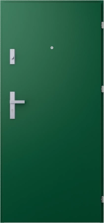 Drzwi wewnątrzklatkowe antywłamaniowe RC3 z Certyfikatem akustyczne wyciszające 47 dB 55 mm stalowe gładkie z klamką inox srebrną zielone G00