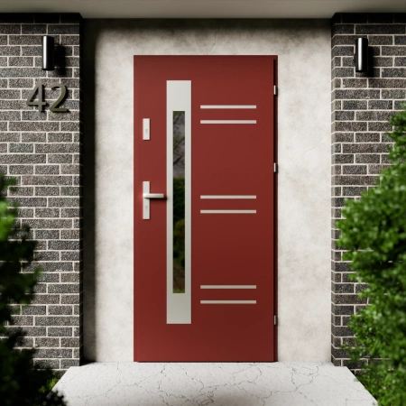 Drzwi zewnętrzne stalowe do domu Pina Inox 72mm z klamką energooszczędne Ud=1.3 przeszklone lustro weneckie szyba mleczna Program Czyste Powietrze