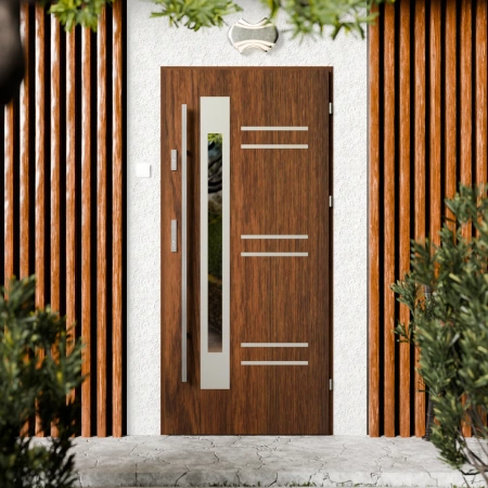 Drzwi zewnętrzne stalowe do domu Pina Inox 72mm z antabą/pochwytem energooszczędne Ud=1.3 lustro weneckie szyba mleczna Program Czyste Powietrze