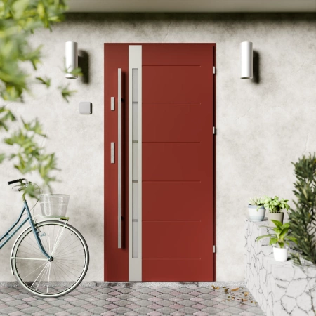 Drzwi zewnętrzne stalowe do domu Toreno Inox 72mm z antabą/pochwytem energooszczędne Ud=1.3 lustro weneckie szyba mleczna Program Czyste Powietrze