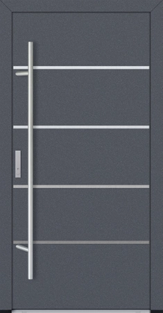 Drzwi zewnętrzne wejściowe do domu stalowo aluminiowe 82 mm DS82 pełne z okuciami i aplikacjami inox antracyt db703 Program Czyste Powietrze M02