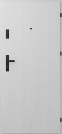 Drzwi wewnątrzklatkowe antywłamaniowe RC3 z Certyfikatem akustyczne wyciszające 47 dB 55 mm stalowe gładkie z klamką czarną biały drewnopodobny G00