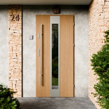 Drzwi zewnętrzne stalowe do domu Modern Inox 72mm z antabą/pochwytem energooszczędne Ud=1.3 lustro weneckie szyba mleczna Program Czyste Powietrze