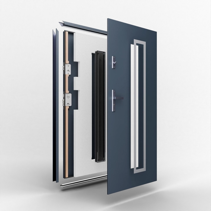 Drzwi zewnętrzne stalowe do domu Efekta Inox 72mm z antabą/pochwytem energooszczędne Ud=1.3 lustro weneckie szyba mleczna Program Czyste Powietrze