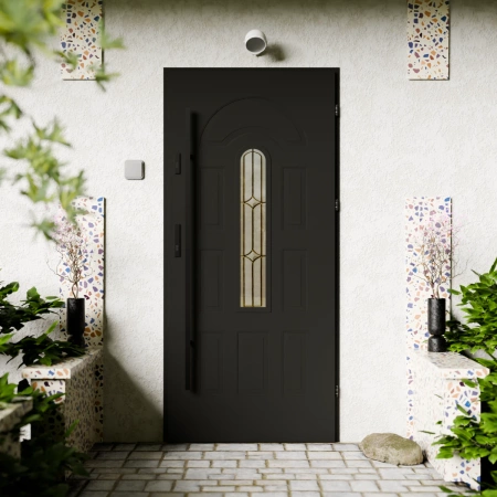 Classico Retro Black CK drzwi zewnętrzne 72 mm z antabą/pochwytem energooszczędne Ud-1.3 przeszklone Program Czyste Powietrze