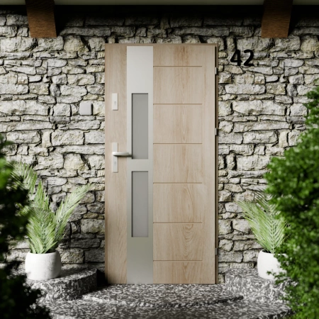 Anda Inox CK drzwi zewnętrzne 72 mm z klamką energooszczędne Ud-1.3 przeszklone lustro weneckie szyba mleczna Program Czyste Powietrze