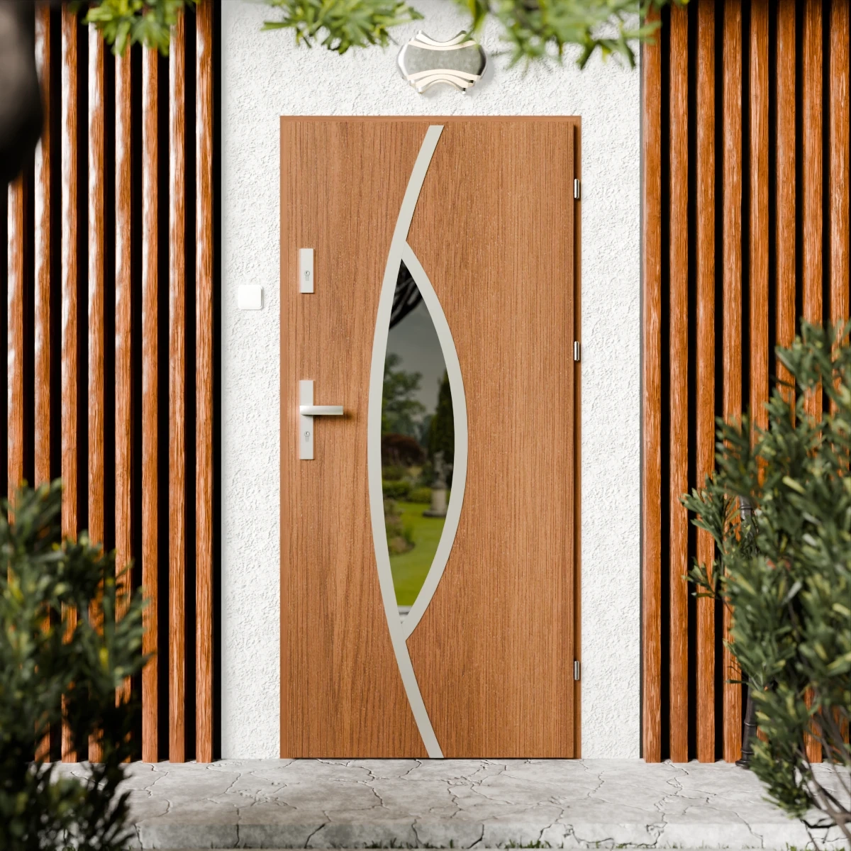 Drzwi zewnętrzne stalowe do domu Maestro Inox 72mm z klamką srebrną energooszczędne Ud=1.3 lustro weneckie szyba mleczna Program Czyste Powietrze