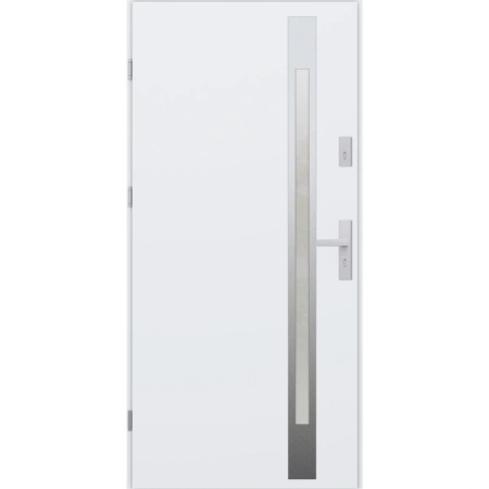 Drzwi zewnętrzne do domu stalowo aluminiowe 68 mm z szybą i klamką inox ATU68 białe Program Czyste Powietrze M514
