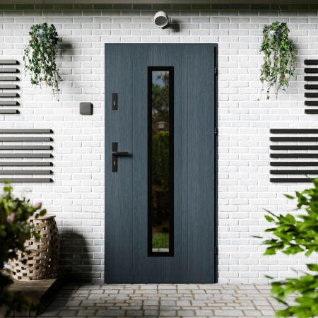 Presto Black CK drzwi zewnętrzne 72 mm z klamką czarną energooszczędne Ud-1.3 przeszklone lustro weneckie szyba mleczna Program Czyste Powietrze