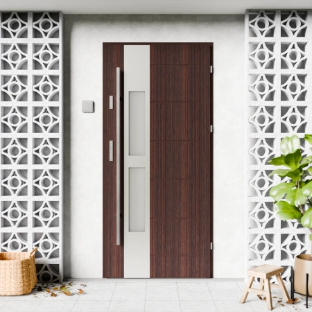 Anda Inox CK drzwi zewnętrzne 72 mm z antabą/pochwytem energooszczędne Ud-1.3 przeszklone lustro weneckie szyba mleczna Program Czyste Powietrze