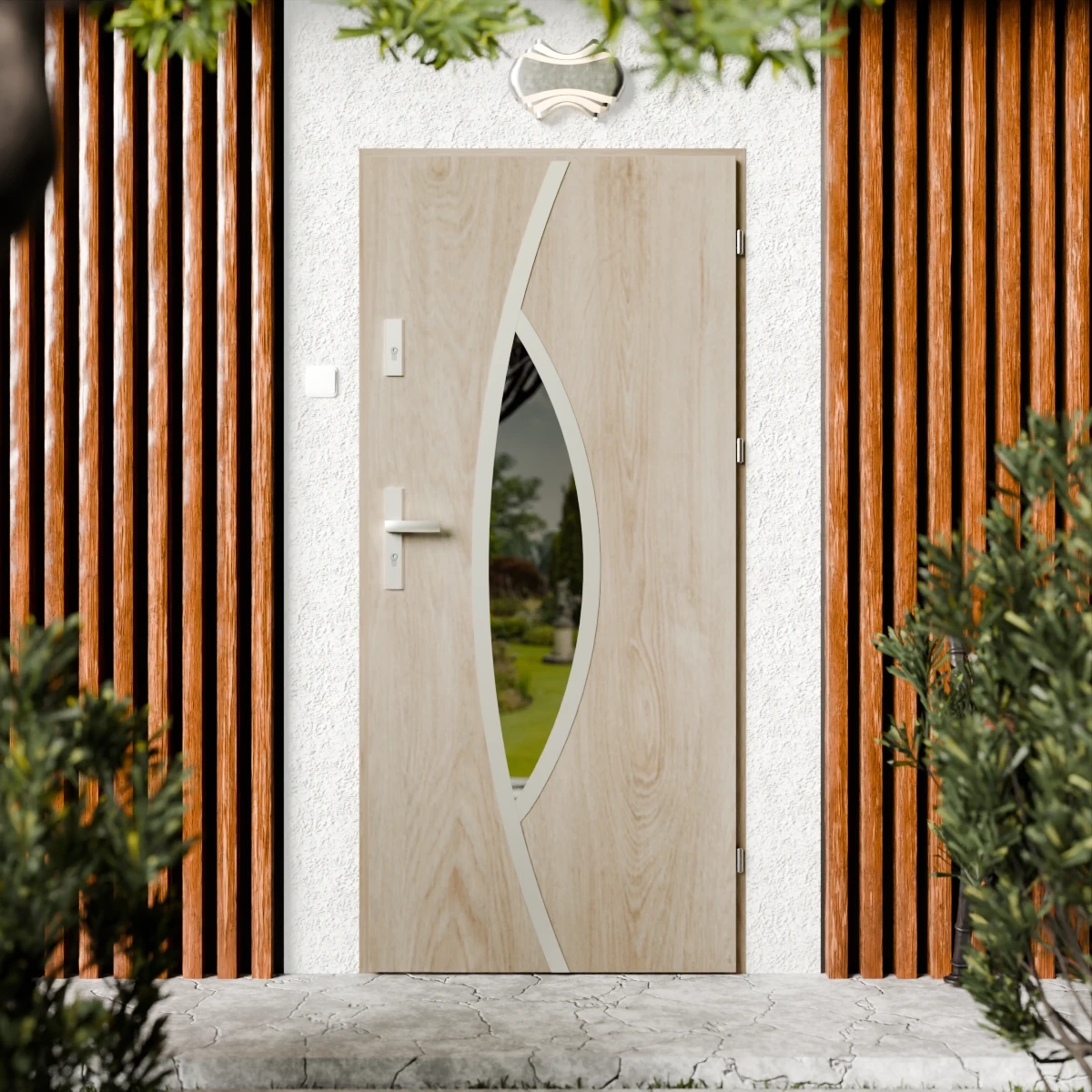 Drzwi zewnętrzne stalowe do domu Maestro Inox 72mm z klamką srebrną energooszczędne Ud=1.3 lustro weneckie szyba mleczna Program Czyste Powietrze