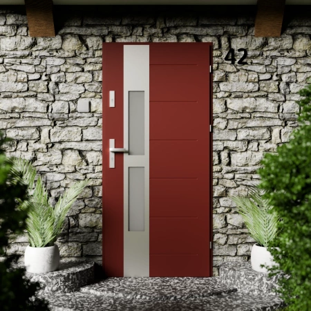 Anda Inox CK drzwi zewnętrzne 72 mm z klamką energooszczędne Ud-1.3 przeszklone lustro weneckie szyba mleczna Program Czyste Powietrze