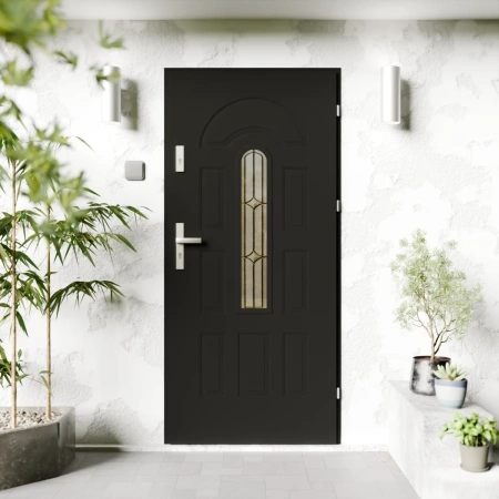 Classico Retro Inox CK drzwi zewnętrzne 72 mm z klamką energooszczędne Ud-1.3 przeszklone Program Czyste Powietrze