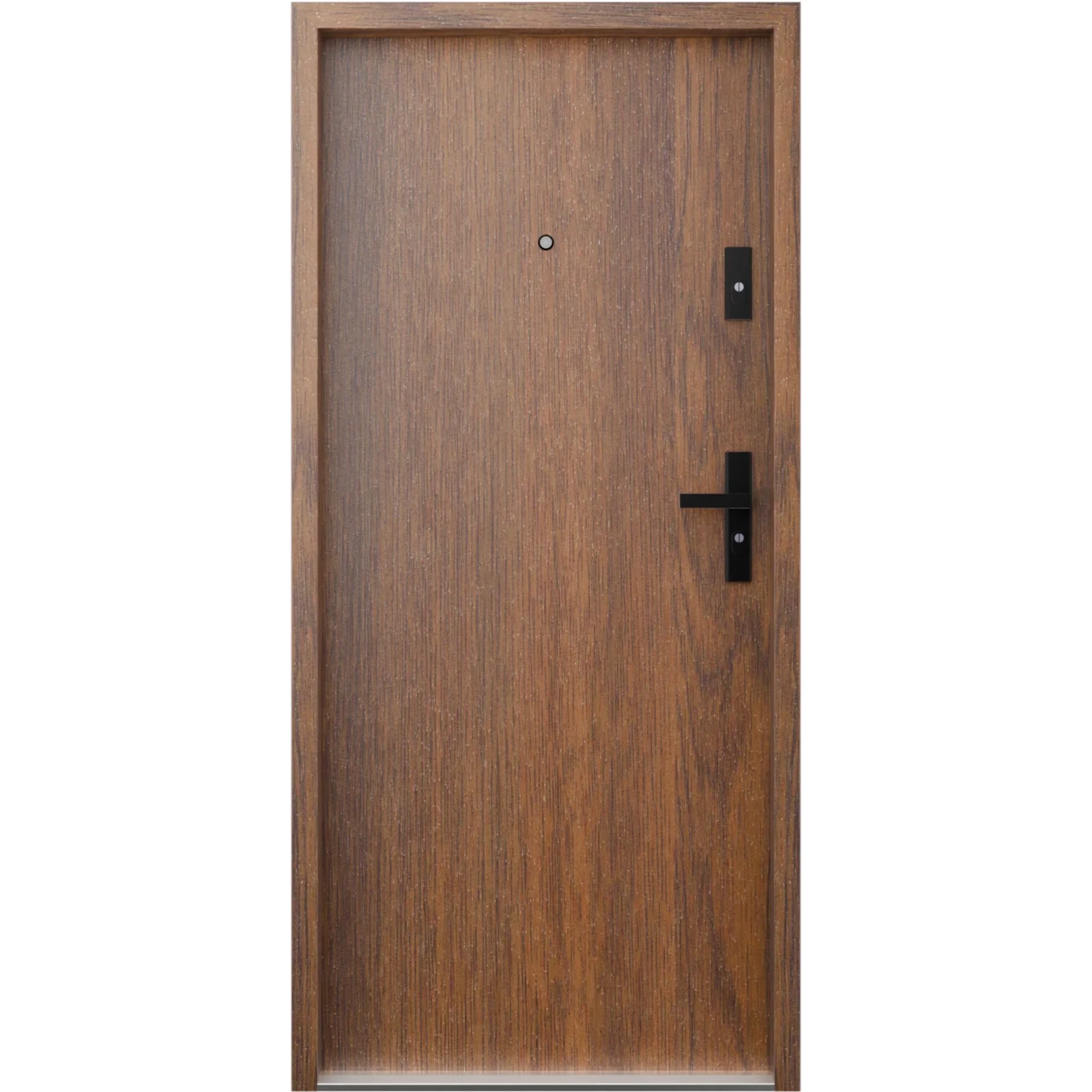 Drzwi klatkowe wejściowe do mieszkania w bloku antywłamaniowe RC3 wygłuszające 47 dB 55 mm stalowe gładkie z klamką czarną orzech G00