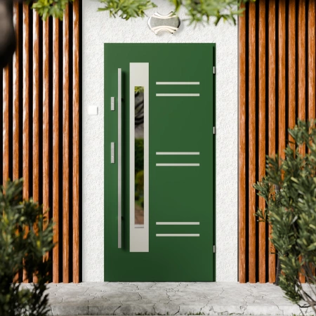 Drzwi zewnętrzne stalowe do domu Pina Inox 72mm z antabą/pochwytem energooszczędne Ud=1.3 lustro weneckie szyba mleczna Program Czyste Powietrze