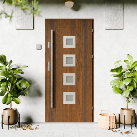 Quarto Inox CK drzwi zewnętrzne 72 mm z antabą/pochwytem energooszczędne U <= 1.3 przeszklone lustro weneckie szyba mleczna Program Czyste Powietrze