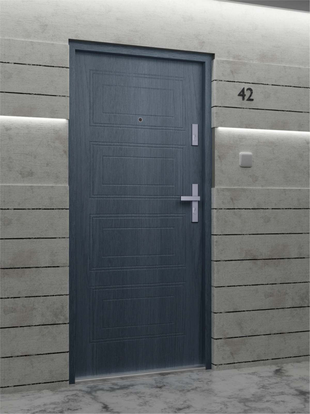 Ekonomiczne drzwi wewnątrzklatkowe wejściowe do mieszkania z klatki schodowej 55 mm stalowe antracyt drewnopodobny T34