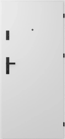 Drzwi wewnątrzklatkowe antywłamaniowe RC3 z Certyfikatem akustyczne wyciszające 47 dB 55 mm stalowe gładkie z klamką czarną białe struktura G00