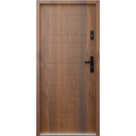 Drzwi wewnątrzklatkowe antywłamaniowe RC3 z Certyfikatem akustyczne wyciszające 47 dB 55 mm stalowe z tłoczeniami z klamką czarną orzech T34