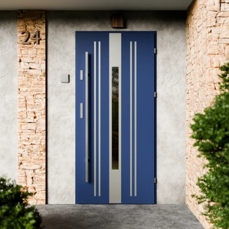 Elegant Inox CK drzwi zewnętrzne 72 mm z antabą/pochwytem energooszczędne Ud-1.3 przeszklone lustro weneckie szyba mleczna Program Czyste Powietrze