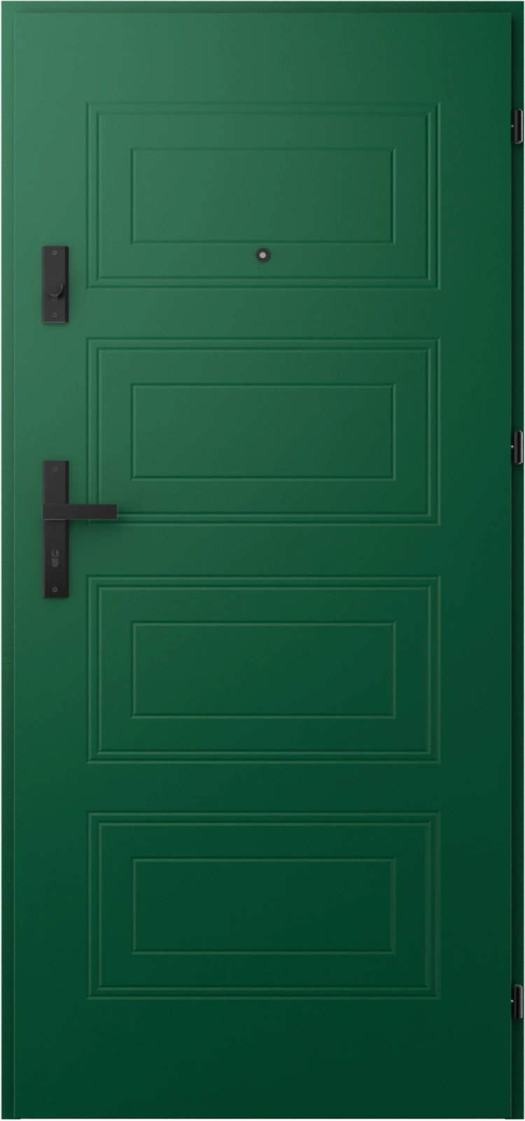Ekonomiczne drzwi wewnątrzklatkowe wejściowe do mieszkania z klatki schodowej 55 mm stalowe zielone T34