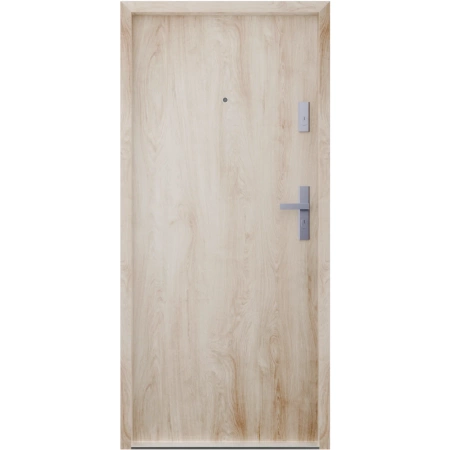 Drzwi wewnątrzklatkowe antywłamaniowe RC3 z Certyfikatem akustyczne wyciszające 47 dB 55 mm stalowe gładkie z klamką inox srebrną dąb turner G00