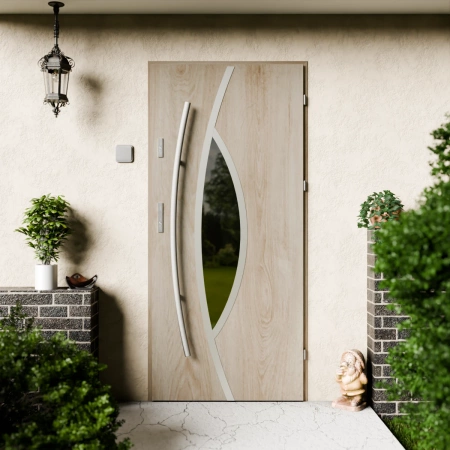 Drzwi zewnętrzne stalowe do domu Maestro Inox 72 mm z antabą/pochwytem energooszczędne Ud=1.3 lustro weneckie szyba mleczna Program Czyste Powietrze