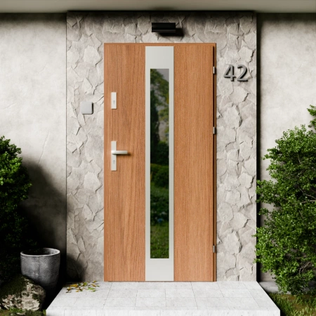 Drzwi zewnętrzne stalowe do domu Modern Inox 72mm z klamką energooszczędne Ud=1.3 przeszklone lustro weneckie szyba mleczna Program Czyste Powietrze