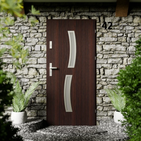 Twista Inox CK drzwi zewnętrzne 72 mm z klamką energooszczędne Ud-1.3 przeszklone lustro weneckie szyba mleczna Program Czyste Powietrze