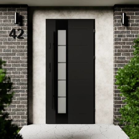 Sanda Black CK drzwi zewnętrzne 72 mm z antabą/pochwytem energooszczędne Ud-1.3 przeszklone lustro weneckie szyba mleczna Program Czyste Powietrze
