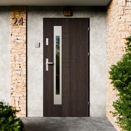 Weno Inox CK drzwi zewnętrzne 72 mm z klamką energooszczędne Ud-1.3 przeszklone lustro weneckie szyba mleczna Program Czyste Powietrze