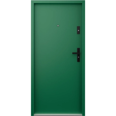 Drzwi wewnątrzklatkowe antywłamaniowe RC3 z Certyfikatem akustyczne wyciszające 47 dB 55 mm stalowe gładkie z klamką czarną zielone G00