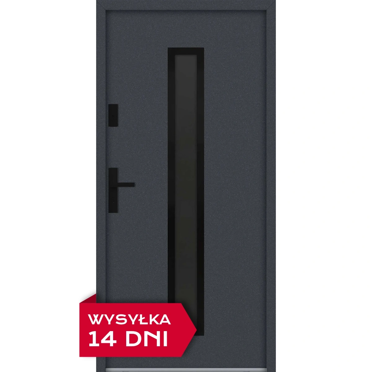 Drzwi zewnętrzne do domu stalowo aluminiowe 68 mm z szybą i czarnymi okuciami ATU68 wiele kolorów Program Czyste Powietrze M620