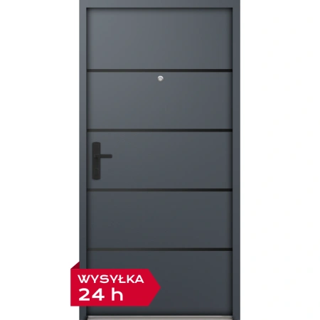 Drzwi klatkowe wejściowe do mieszkania w bloku z ościeżnicą akustyczne wyciszające 44 dB antywłamaniowe RC3 68mm stalowe antracyt db703 M02