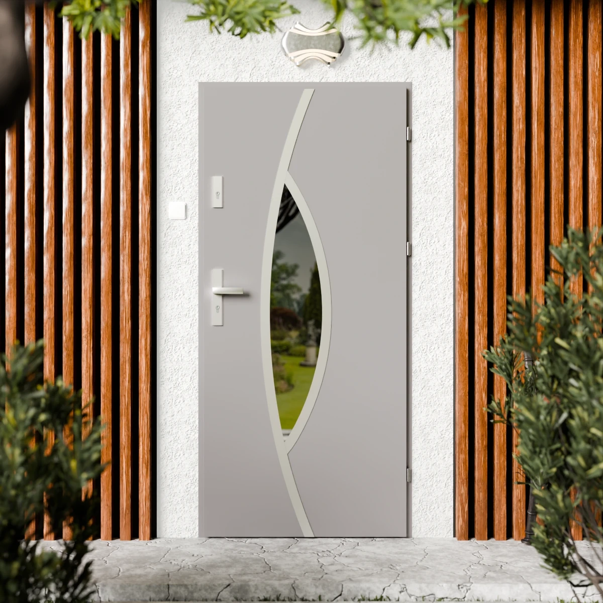 Drzwi zewnętrzne stalowe do domu Maestro Inox 72mm z klamką srebrną energooszczędne Ud=1.3 lustro weneckie szyba mleczna Program Czyste Powietrze