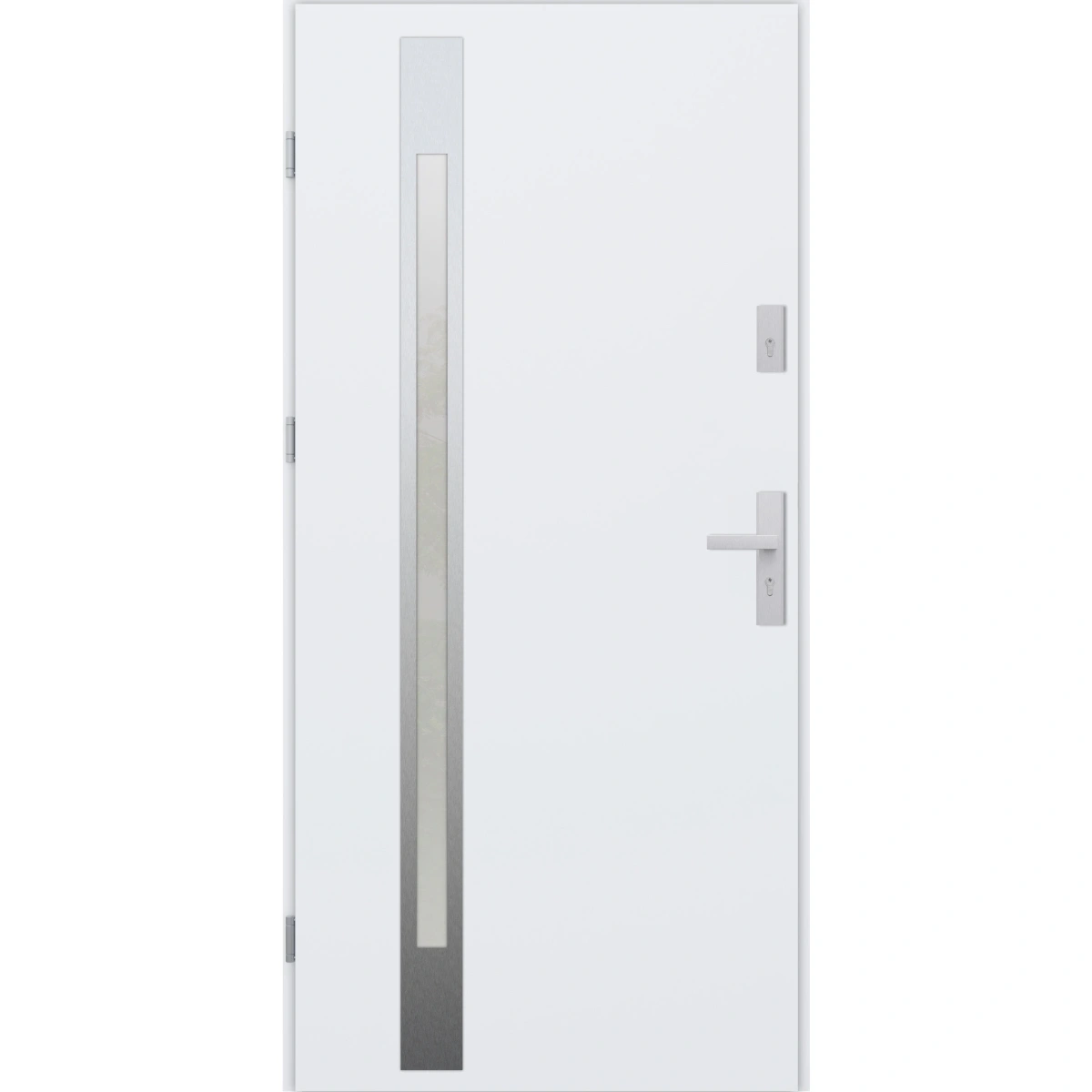 Drzwi zewnętrzne do domu stalowo aluminiowe 68 mm z szybą i klamką inox ATU68 białe Program Czyste Powietrze M504