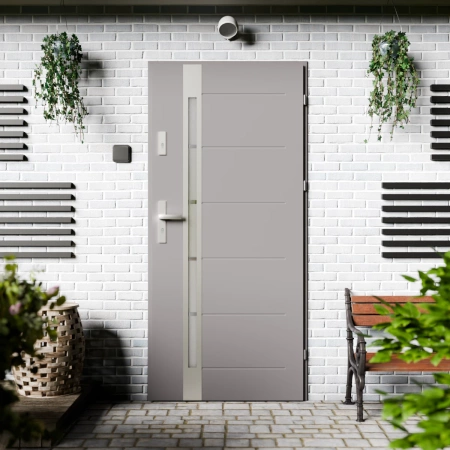 Drzwi zewnętrzne stalowe do domu Toreno Inox 72mm z klamką energooszczędne Ud-1.3 przeszklone lustro weneckie szyba mleczna Program Czyste Powietrze
