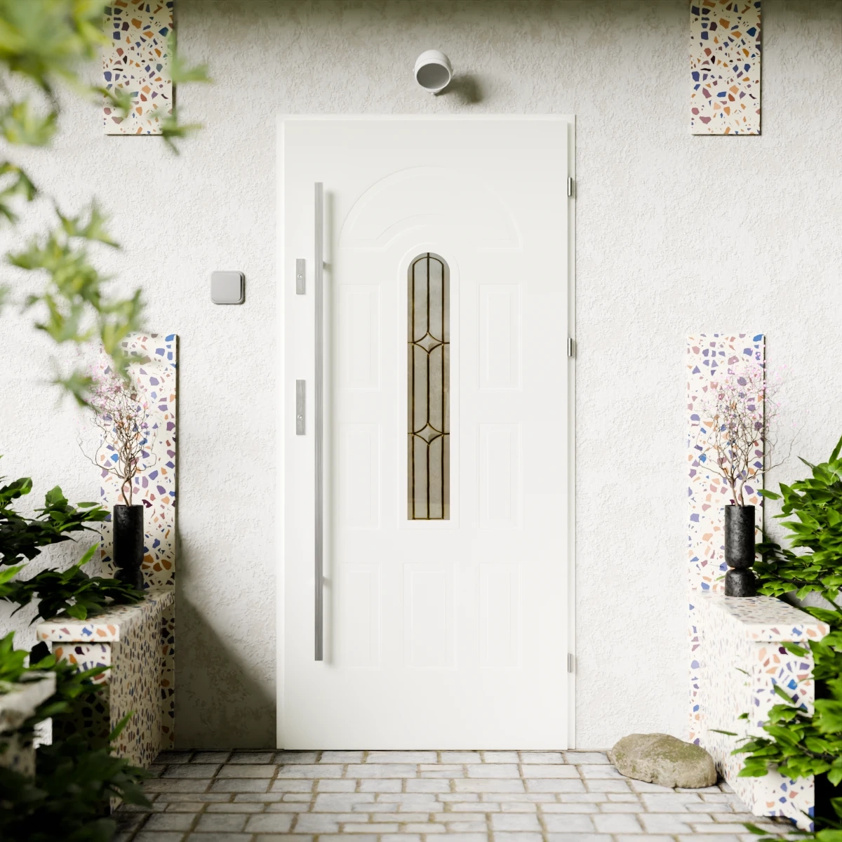 Drzwi zewnętrzne stalowe do domu Retro Inox 72mm z antabą/pochwytem energooszczędne Ud=1.3 przeszklone Program Czyste Powietrze