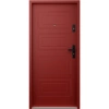 Drzwi wewnątrzklatkowe akustyczne wyciszające 47 dB z Certyfikatem antywłamaniowe RC3 55 mm stalowe z tłoczeniami z klamką czarną czerwone T34