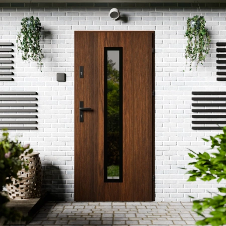 Presto Black CK drzwi zewnętrzne 72 mm z klamką czarną energooszczędne Ud-1.3 przeszklone lustro weneckie szyba mleczna Program Czyste Powietrze